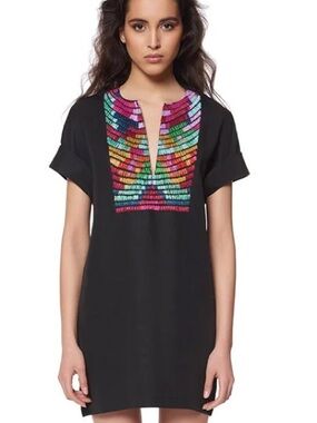 Anthropologie Mara Hoffman Radial Embroidered Tunic Dress in Black Multi
Small